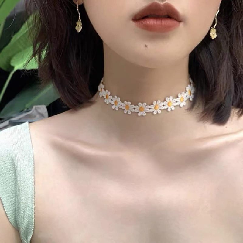 Palotay 8PCS Colorful Velvet Choker Necklace Set for Women Daisy Gothic Lace Collar Classic Flower Choker Gifts-flower - Image 3