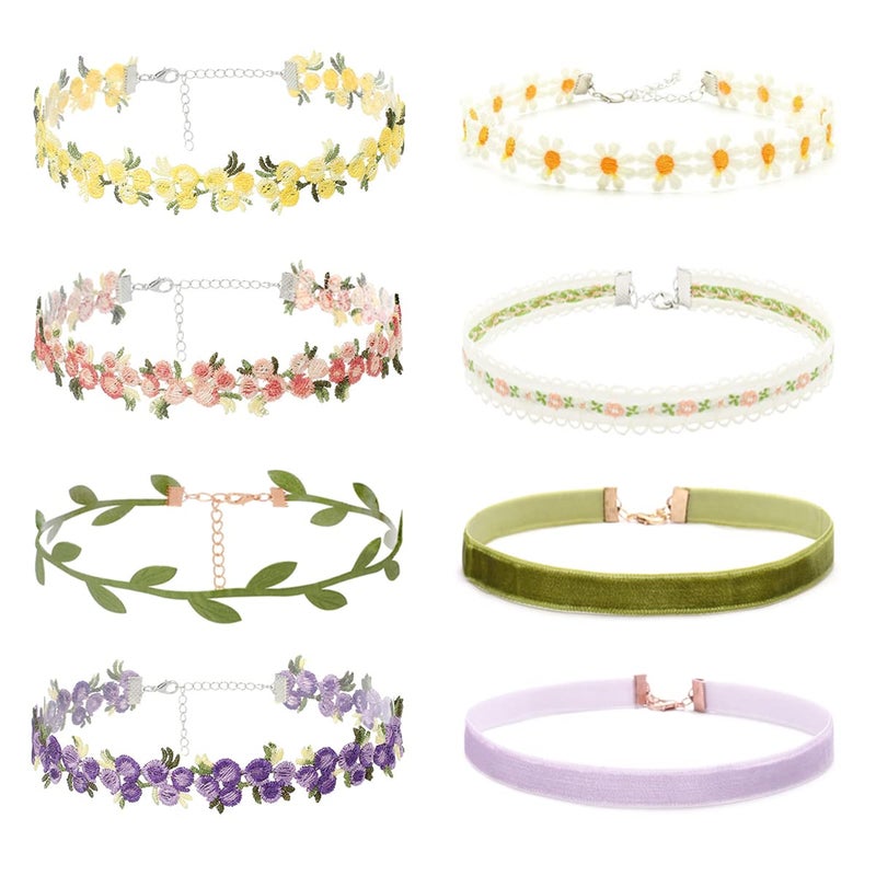 Palotay 8PCS Colorful Velvet Choker Necklace Set for Women Daisy Gothic Lace Collar Classic Flower Choker Gifts-flower - Image 1
