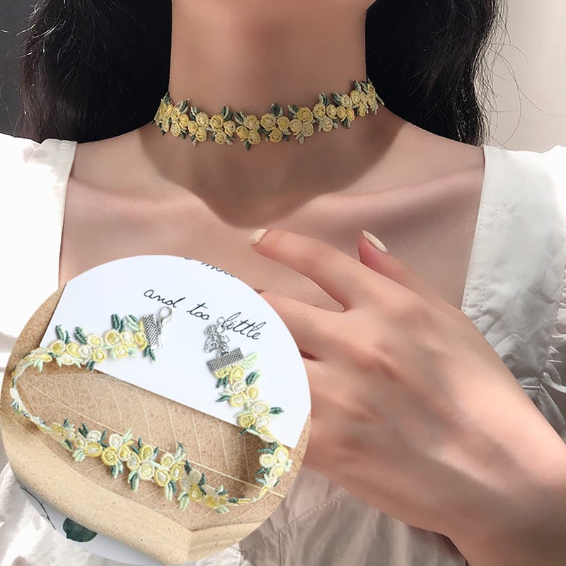 Palotay 8PCS Colorful Velvet Choker Necklace Set for Women Daisy Gothic Lace Collar Classic Flower Choker Gifts-flower - Image 5