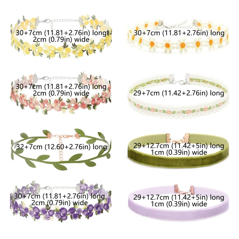 Palotay 8PCS Colorful Velvet Choker Necklace Set for Women Daisy Gothic Lace Collar Classic Flower Choker Gifts-flower - Image 4