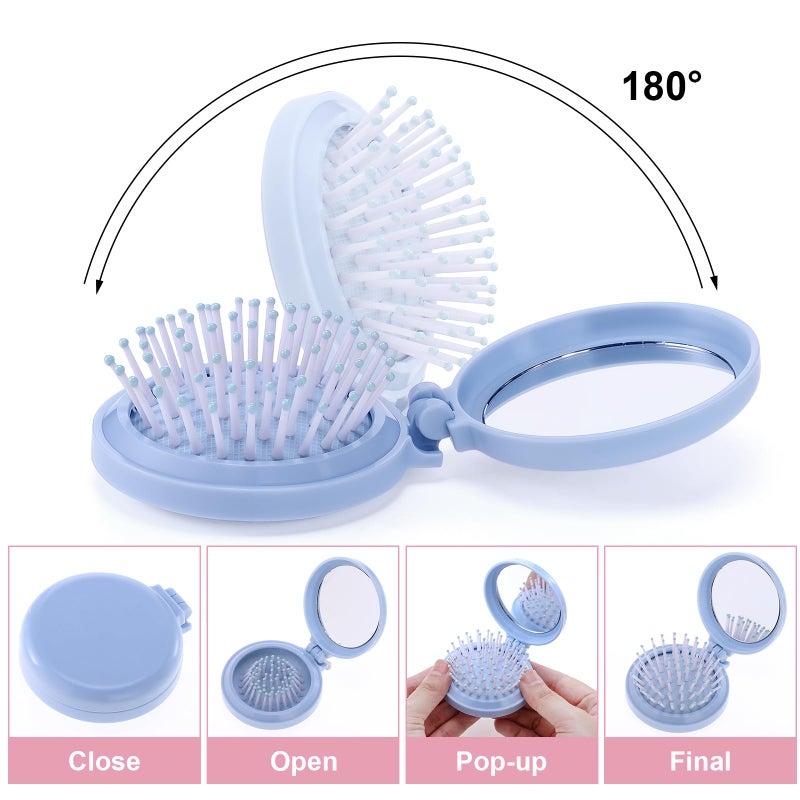 Meanplan 12 Pcs Mini Hair Brush with Mirror and Scrunchies Portable Travel Hairbrush Compact Folding Brush Pastel Satin Hair Scrunchies for Girls Women Girls Trip Favors Gifts - Image 5