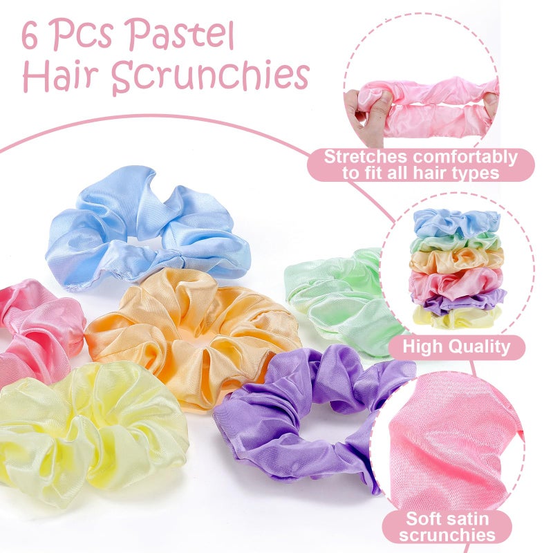 Meanplan 12 Pcs Mini Hair Brush with Mirror and Scrunchies Portable Travel Hairbrush Compact Folding Brush Pastel Satin Hair Scrunchies for Girls Women Girls Trip Favors Gifts - Image 4