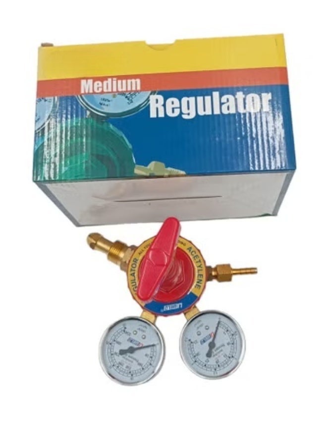 Medium Gas Pressure Regulator With Dual Pressure Gauges And Brass Connectors For Gas Cylinder, Multicolour - Image 1
