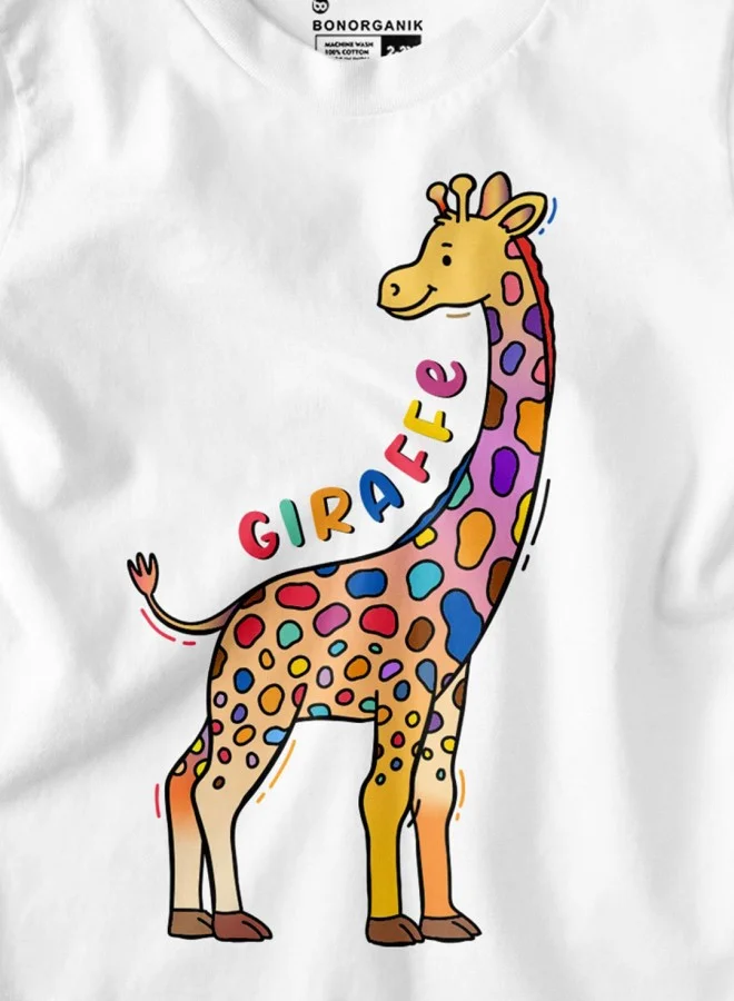 بون أورغانيك تيشيرت قطن أبيض مطبوع للأولاد