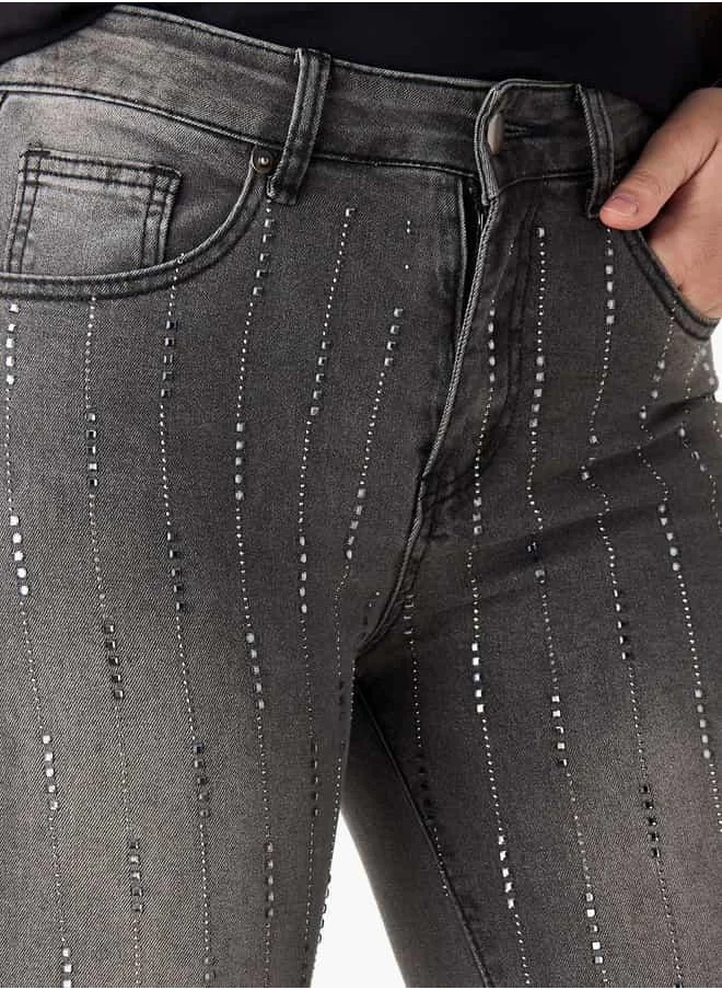 2Xtremz 2Xtremz Embellished Jeans with Button Closure