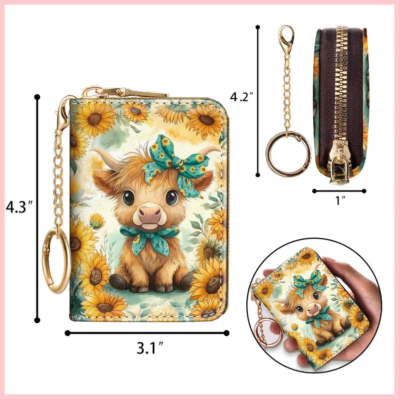 Blusabaca Highland Cow Cattle Modern Artwork Credit Card Holder for Women, Small RFID Blocking Wallet with Zipper, Card Keychain Wallet, PU Leather Wallet Card Case, Accordion Wallet Gift - Image 4