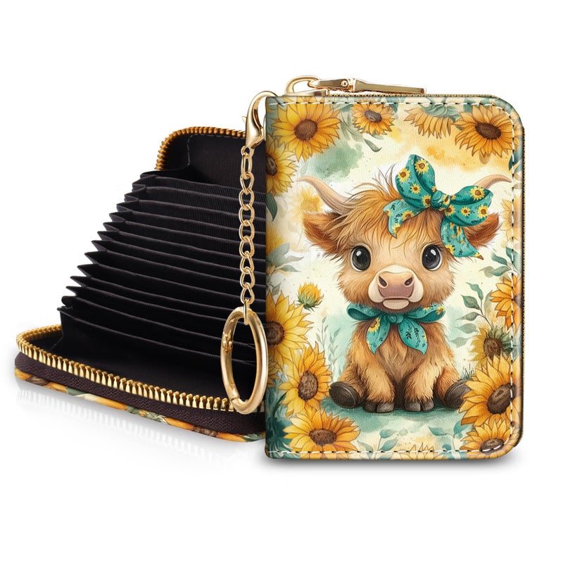 Blusabaca Highland Cow Cattle Modern Artwork Credit Card Holder for Women, Small RFID Blocking Wallet with Zipper, Card Keychain Wallet, PU Leather Wallet Card Case, Accordion Wallet Gift - Image 1