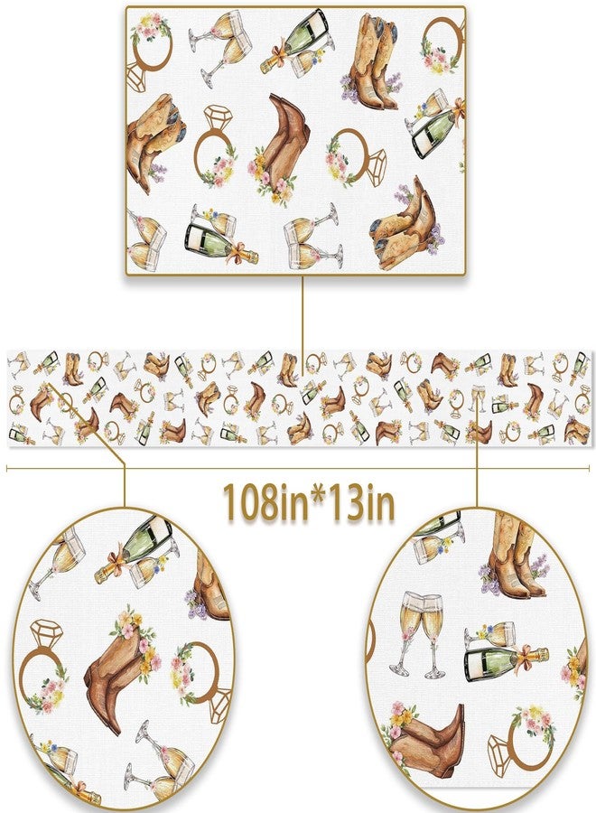 Pudodo Boots and Bubbly Bridal Shower Table Runner Champagne Themed Cowgirl Western Bachelorette Kitchen Dining Room Home Decor (13" x 108") - Image 3
