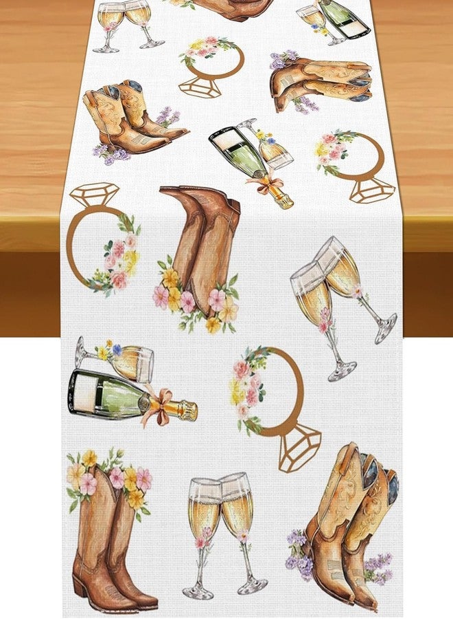 Pudodo Boots and Bubbly Bridal Shower Table Runner Champagne Themed Cowgirl Western Bachelorette Kitchen Dining Room Home Decor (13" x 108") - Image 1