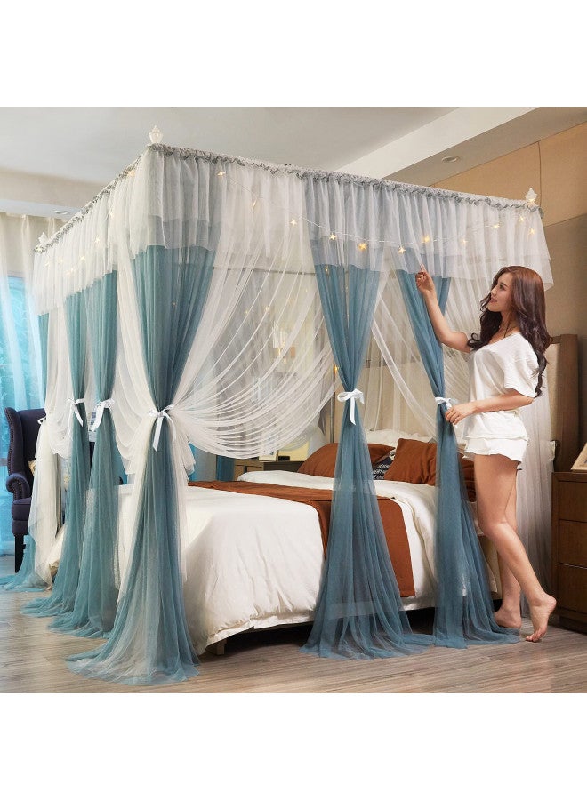 Joyreap Joyreap Luxury 4 Corners Post Canopy Bed Curtains - Blue & White Cozy Drape Netting - Cute Princess Style Bedroom Decoration Accessories (86" W x 78" L, King)  - Image 5