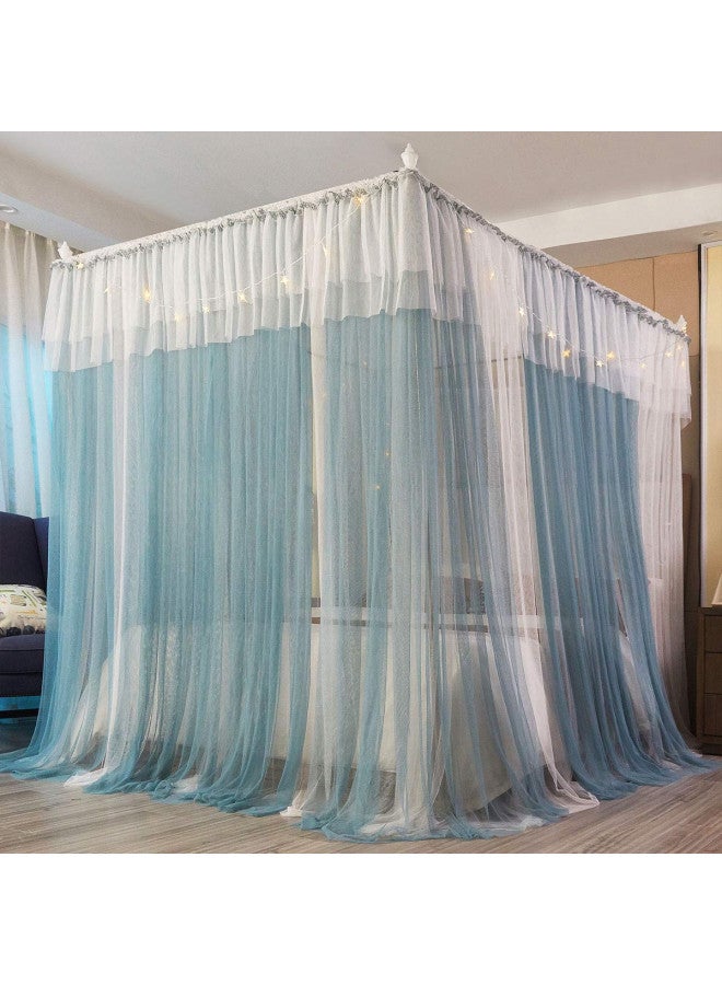 Joyreap Joyreap Luxury 4 Corners Post Canopy Bed Curtains - Blue & White Cozy Drape Netting - Cute Princess Style Bedroom Decoration Accessories (86" W x 78" L, King)  - Image 3