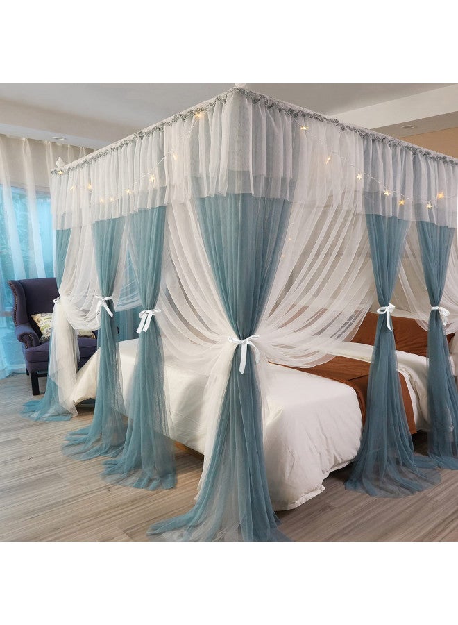 Joyreap Joyreap Luxury 4 Corners Post Canopy Bed Curtains - Blue & White Cozy Drape Netting - Cute Princess Style Bedroom Decoration Accessories (86" W x 78" L, King)  - Image 4