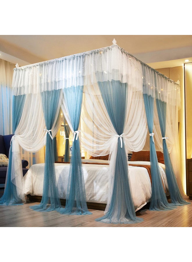 Joyreap Joyreap Luxury 4 Corners Post Canopy Bed Curtains - Blue & White Cozy Drape Netting - Cute Princess Style Bedroom Decoration Accessories (86" W x 78" L, King)  - Image 1