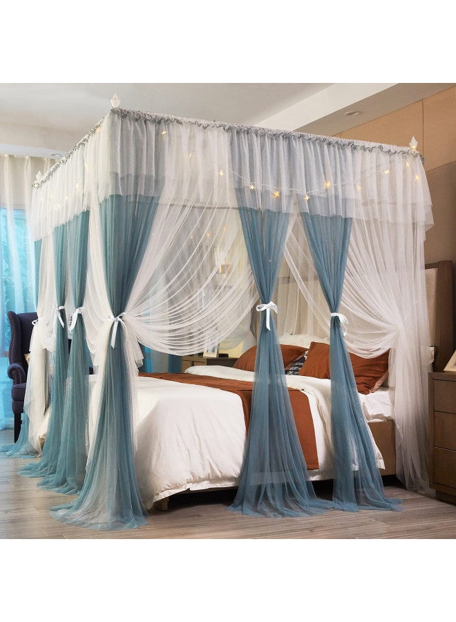 Joyreap Joyreap Luxury 4 Corners Post Canopy Bed Curtains - Blue & White Cozy Drape Netting - Cute Princess Style Bedroom Decoration Accessories (86" W x 78" L, King)  - Image 2