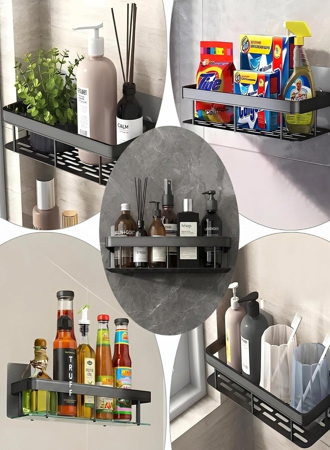 Shynora 2-Pack Multipurpose Bathroom Organiser Without Drill Shelf Rack Wall Mounted for Space Saving Bathroom Organizer Shelf, Punch Free/No-Drill Wall Shelves, Wall Stand (Black, Pack of 2) - Image 4