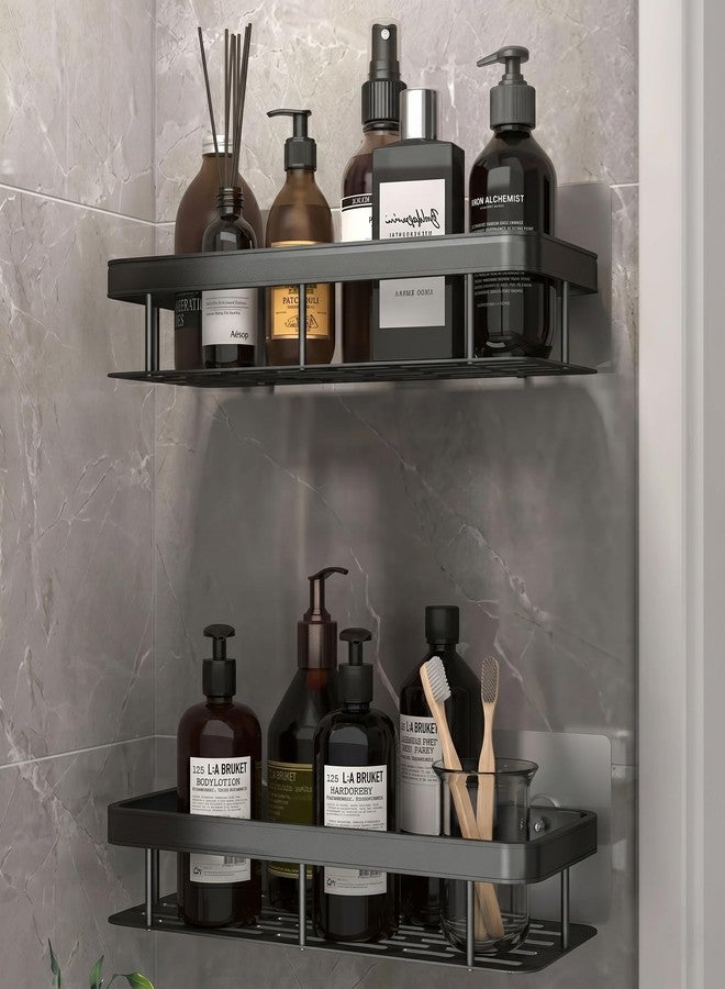 Shynora 2-Pack Multipurpose Bathroom Organiser Without Drill Shelf Rack Wall Mounted for Space Saving Bathroom Organizer Shelf, Punch Free/No-Drill Wall Shelves, Wall Stand (Black, Pack of 2) - Image 1