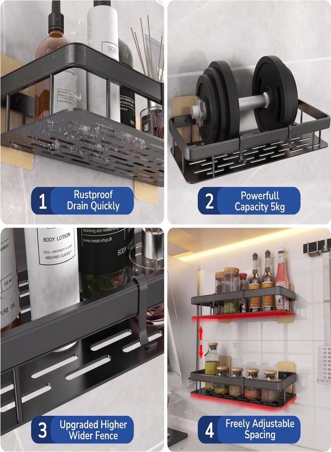 Shynora 2-Pack Multipurpose Bathroom Organiser Without Drill Shelf Rack Wall Mounted for Space Saving Bathroom Organizer Shelf, Punch Free/No-Drill Wall Shelves, Wall Stand (Black, Pack of 2) - Image 3