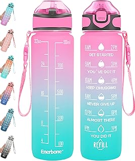 Enerbone 32 oz Water Bottle with Times to Drink and Straw, Leakproof BPA & Toxic Free, Drinking Water Bottle with - Image 1
