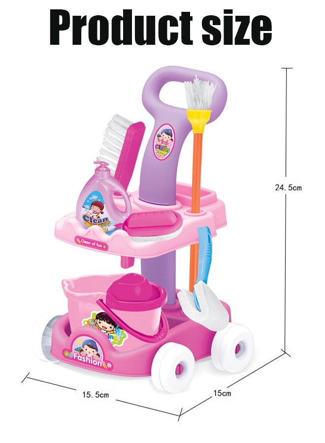Cleaning Tool Cart Set for Girls,Cleaning House Pretend Play Set,Baby Play House Toy Set,Pretend Play House Cleaning Tools - Image 2