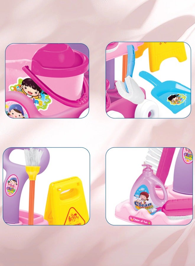 Cleaning Tool Cart Set for Girls,Cleaning House Pretend Play Set,Baby Play House Toy Set,Pretend Play House Cleaning Tools - Image 3