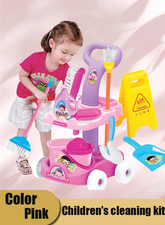 Cleaning Tool Cart Set for Girls,Cleaning House Pretend Play Set,Baby Play House Toy Set,Pretend Play House Cleaning Tools - Image 1