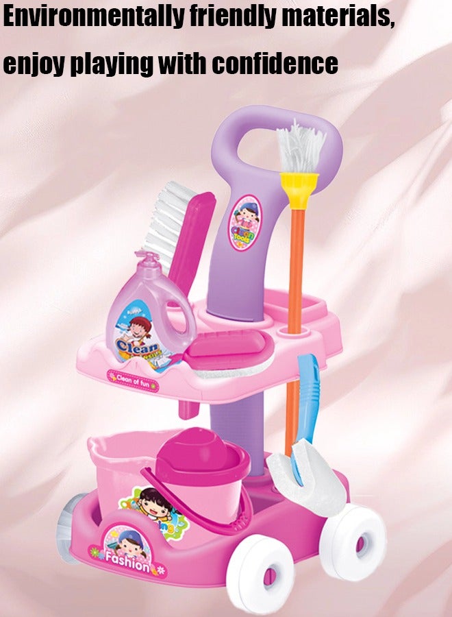 Cleaning Tool Cart Set for Girls,Cleaning House Pretend Play Set,Baby Play House Toy Set,Pretend Play House Cleaning Tools - Image 5