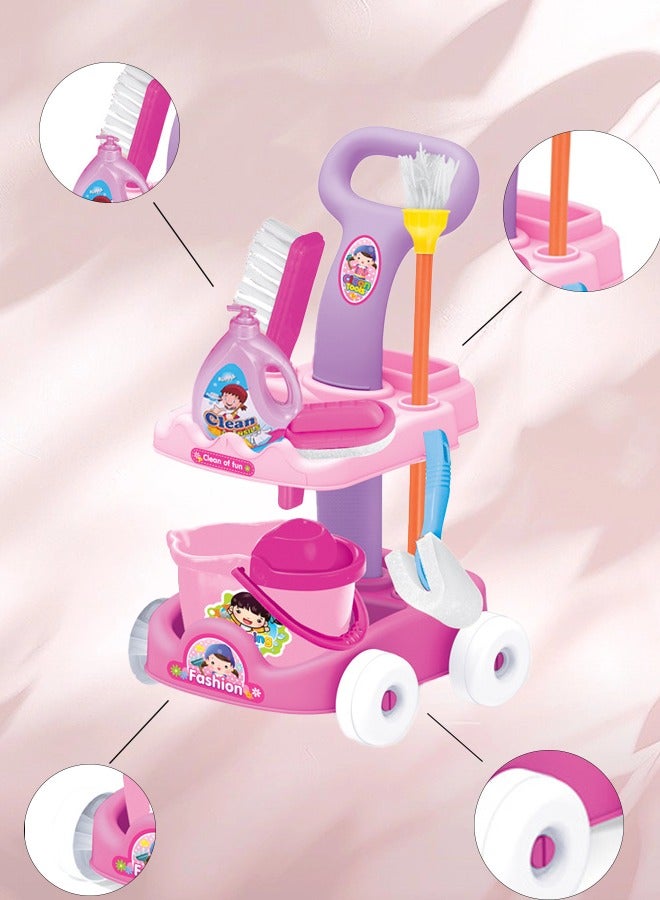 Cleaning Tool Cart Set for Girls,Cleaning House Pretend Play Set,Baby Play House Toy Set,Pretend Play House Cleaning Tools - Image 4