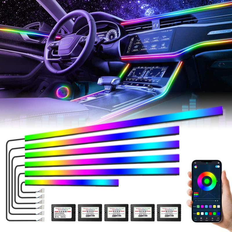 Amki Dreamcolor Acrylic Interior Car Lights AMKI Car LED Strip Light with Bluetooth APP Car Ambient Lighting Kit with RGB 6 in 1 and 175 inches 593 LEDs 16 Million Colors Sound Activated Car Neon Lights - Image 2