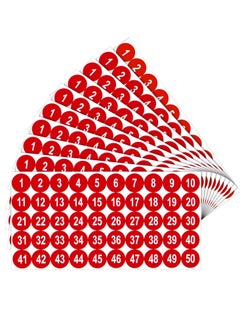 Number Stickers, Consecutive Number Stickers (1-50) 2.54cm Number Labels Waterproof Self-Adhesive Universal Label for Indoor Outdoor Daily Storage Uses (Red, 10 Sheets)