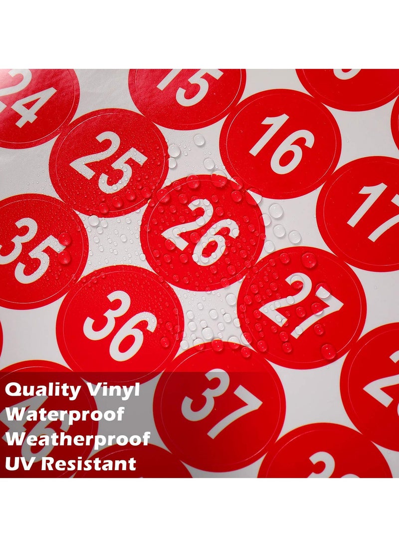 Excefore - Number Stickers, Consecutive Number Stickers (1-50) 2.54cm Number Labels Waterproof Self-Adhesive Universal Label for Indoor Outdoor Daily Storage Uses (Red, 10 Sheets) - Image 1