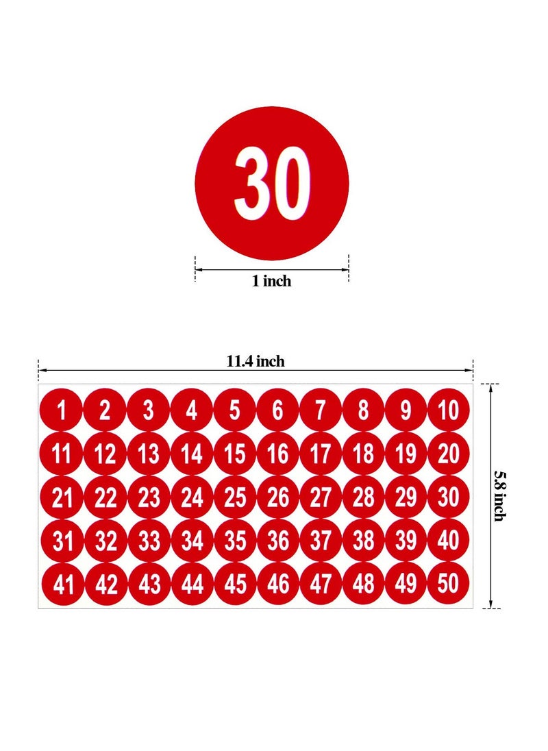Excefore - Number Stickers, Consecutive Number Stickers (1-50) 2.54cm Number Labels Waterproof Self-Adhesive Universal Label for Indoor Outdoor Daily Storage Uses (Red, 10 Sheets) - Image 1