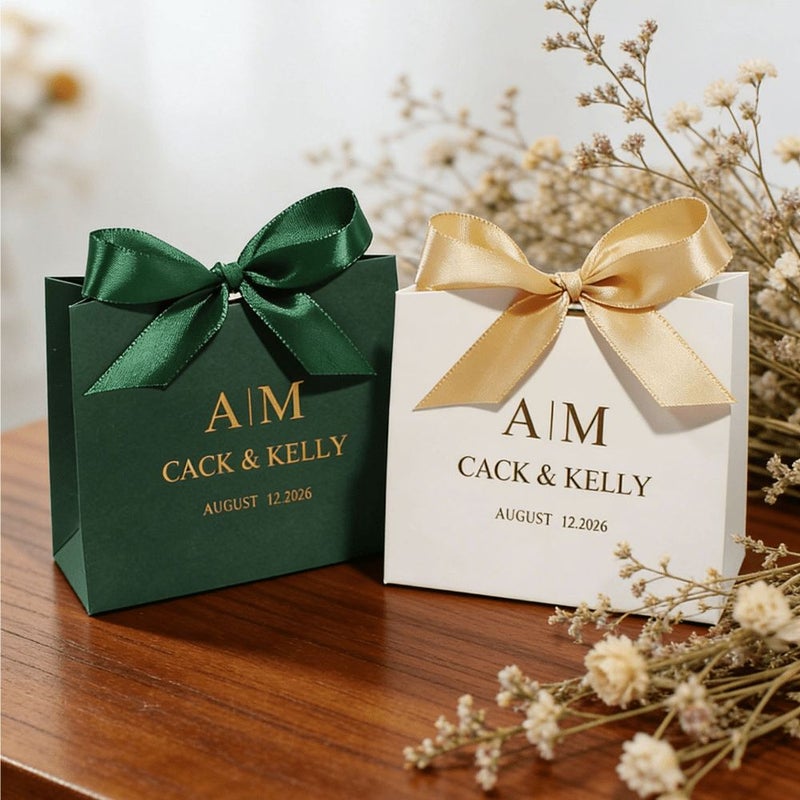 Personalized Wedding Favor Gift Boxes 10 Pack White Gold Ribbon - Image 5