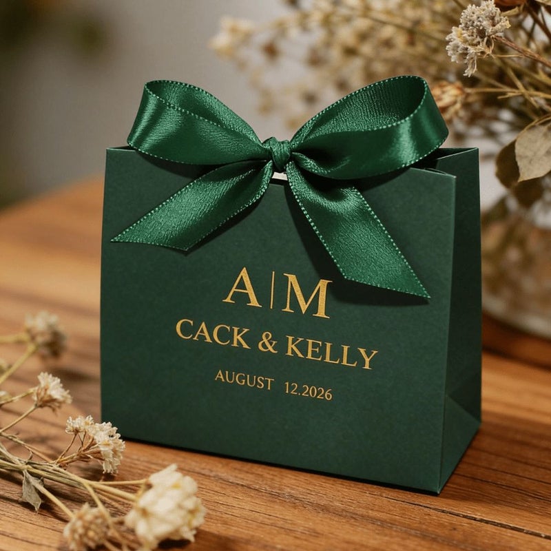 Personalized Wedding Favor Gift Boxes 10 Pack White Gold Ribbon - Image 3