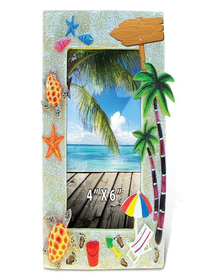 Puzzled Resin “Sunny Beach” Picture Frame, 4 X 6 Inch Sculptural Photo Holder Intricate & Meticulous Detailing Art Handcrafted Tabletop Accent Home Décor