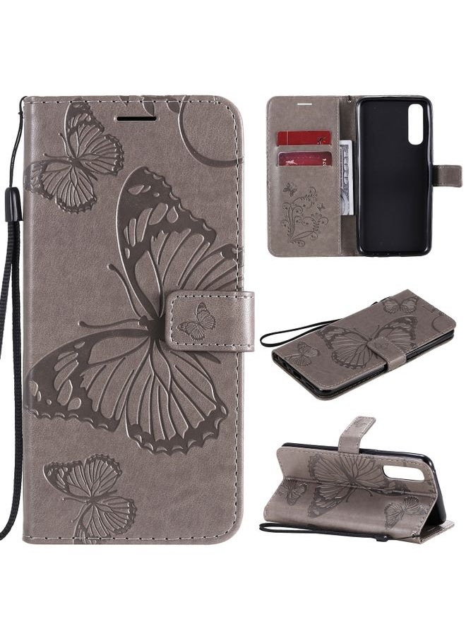 HuHa Case Cover For OPPO Reno3 Pro 4G 3D Butterflies Embossing Pattern Horizontal Flip Leather Case with Holder & Card Slot & Wallet & Lanyard Grey 