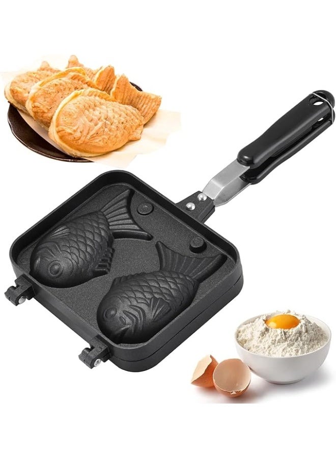 DUNISO Double Fish Shaped Waffle Maker，Non-stick Taiyaki Cake Pan Bread Waffle Maker with Streamlined Handle，Taiyaki Fish Shape Cake Pan Mold，for Home DIY Cooking - Image 1