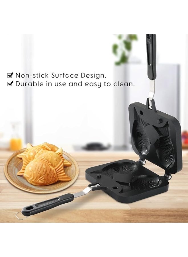 DUNISO Double Fish Shaped Waffle Maker，Non-stick Taiyaki Cake Pan Bread Waffle Maker with Streamlined Handle，Taiyaki Fish Shape Cake Pan Mold，for Home DIY Cooking - Image 2