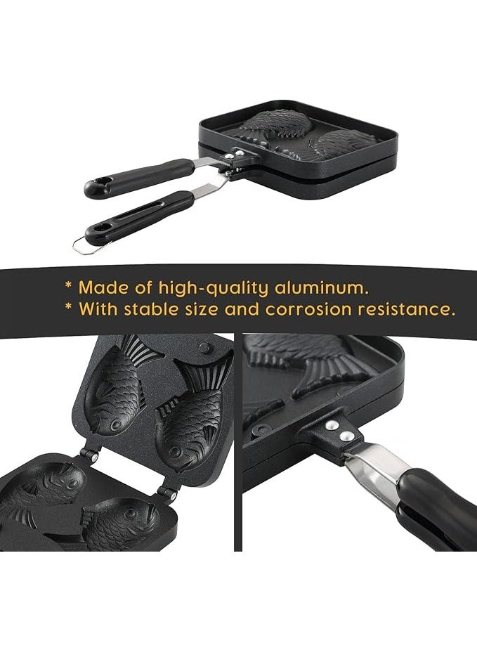 DUNISO Double Fish Shaped Waffle Maker，Non-stick Taiyaki Cake Pan Bread Waffle Maker with Streamlined Handle，Taiyaki Fish Shape Cake Pan Mold，for Home DIY Cooking - Image 5