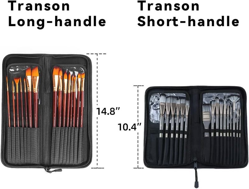 TRANSON 16pcs Professional Long Artist Paint Brush Set with Brush Case Assorted for Acrylic Watercolor Gouache Oil Tempera and Body Painting - Image 3