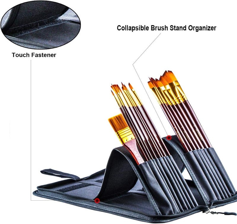 TRANSON 16pcs Professional Long Artist Paint Brush Set with Brush Case Assorted for Acrylic Watercolor Gouache Oil Tempera and Body Painting - Image 5