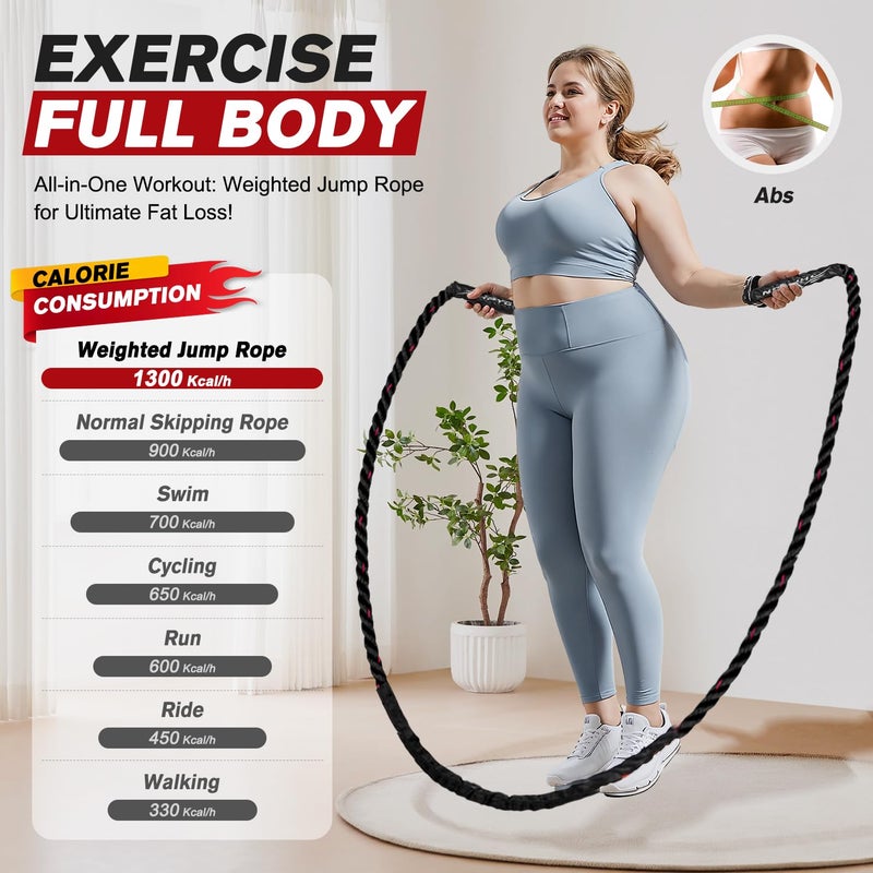 HPYGN Weighted Heavy Skipping/Jump Rope 9.2ft 2.8LB for fitness, Exercise, boxing Gym Training, Home Workout, Improve Strength and Building Muscle, Total Body Workout Equipment for Men - Image 4