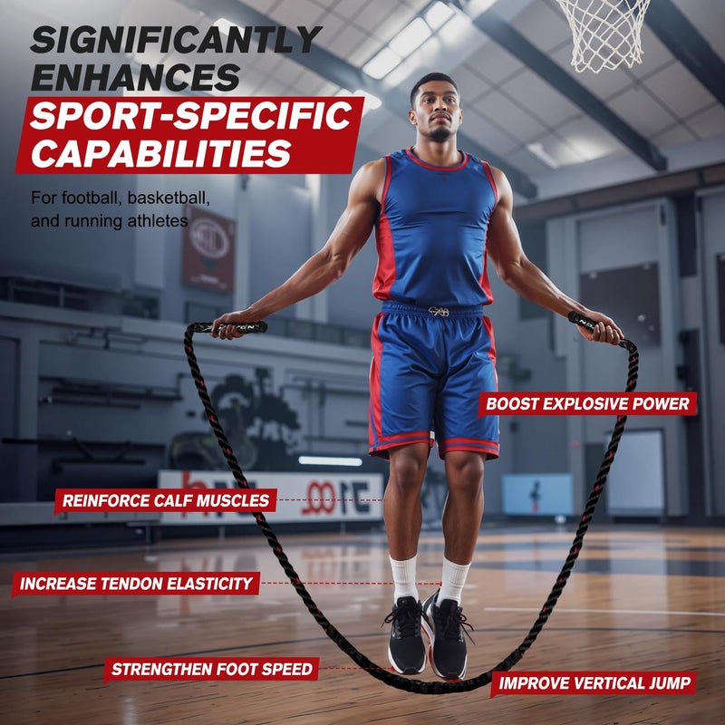 HPYGN Weighted Heavy Skipping/Jump Rope 9.2ft 2.8LB for fitness, Exercise, boxing Gym Training, Home Workout, Improve Strength and Building Muscle, Total Body Workout Equipment for Men - Image 5