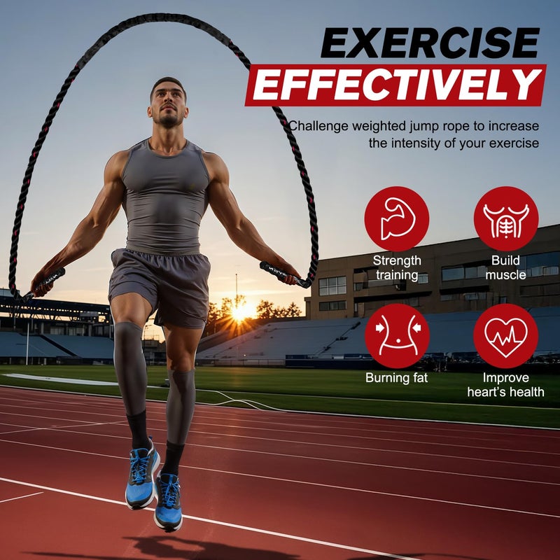 HPYGN Weighted Heavy Skipping/Jump Rope 9.2ft 2.8LB for fitness, Exercise, boxing Gym Training, Home Workout, Improve Strength and Building Muscle, Total Body Workout Equipment for Men - Image 3