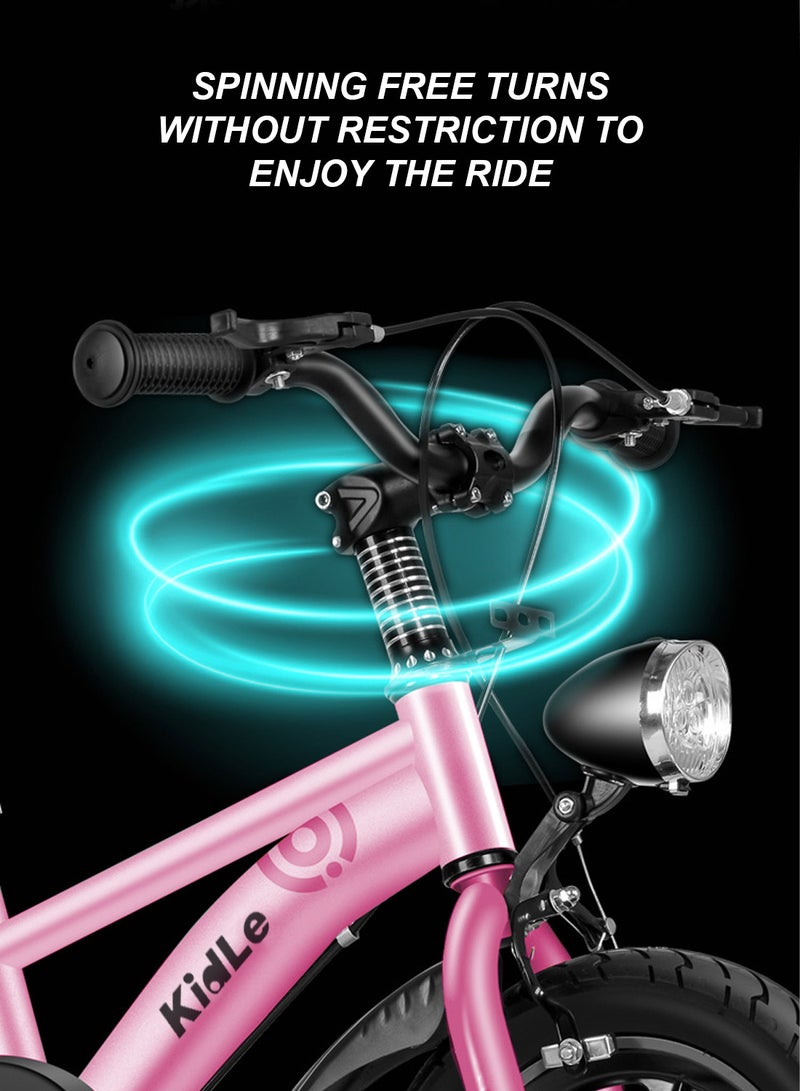 كيدل 12-18 Inch Kids Bike High Carbon Steel Kids' Bike Children's Bicycle For 2-12 Years Old Girls And Boys With Training Wheels With Headlight Adjustable Seat Tail Rear Rack Wear-Resistant Tires Sensitive Brakes Safe and Stable - Image 5