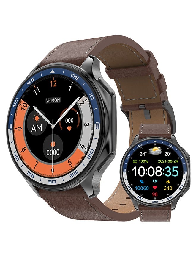 RollsTimi  1.43" Smart Watches for Men Women Multi Sport Modes Fitness Watch with Sleep Heart Rate Monitor, IP68 Waterproof Smartwatch,Black Leather  - Image 1
