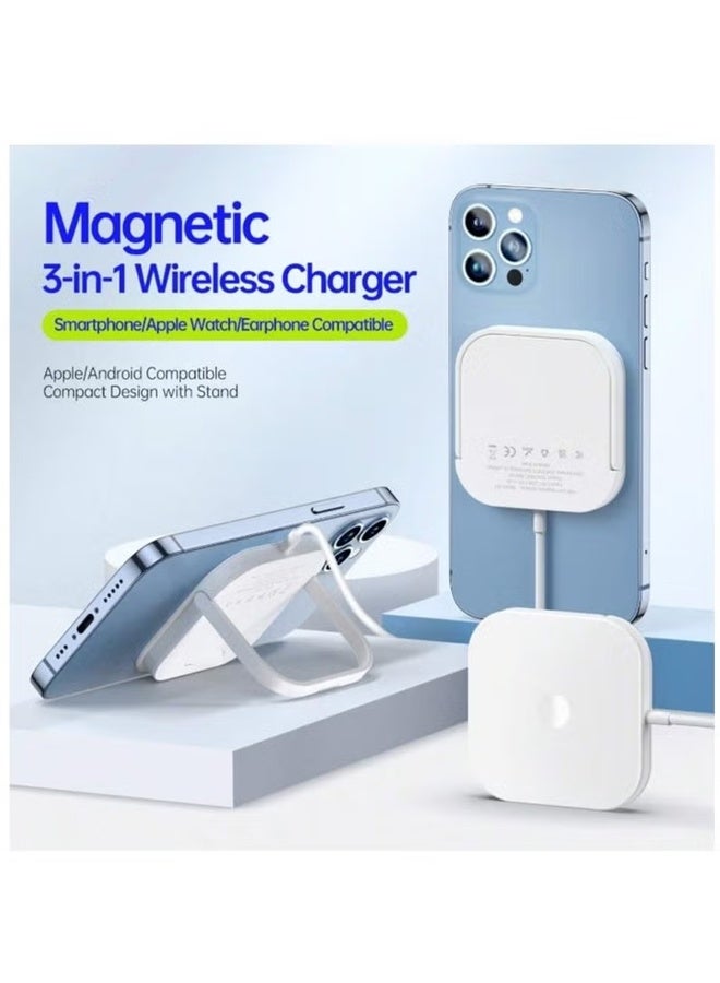 DUZZONA 15 Watt 3-in-1 MagSafe Wireless Charger With Charging Stand ，iPhone Magnetic Charger ，Compatible With iPhone 16 /15 /14 /13 Series, Apple Watch, Airpods 3 & Airpods pro- white  - Image 2