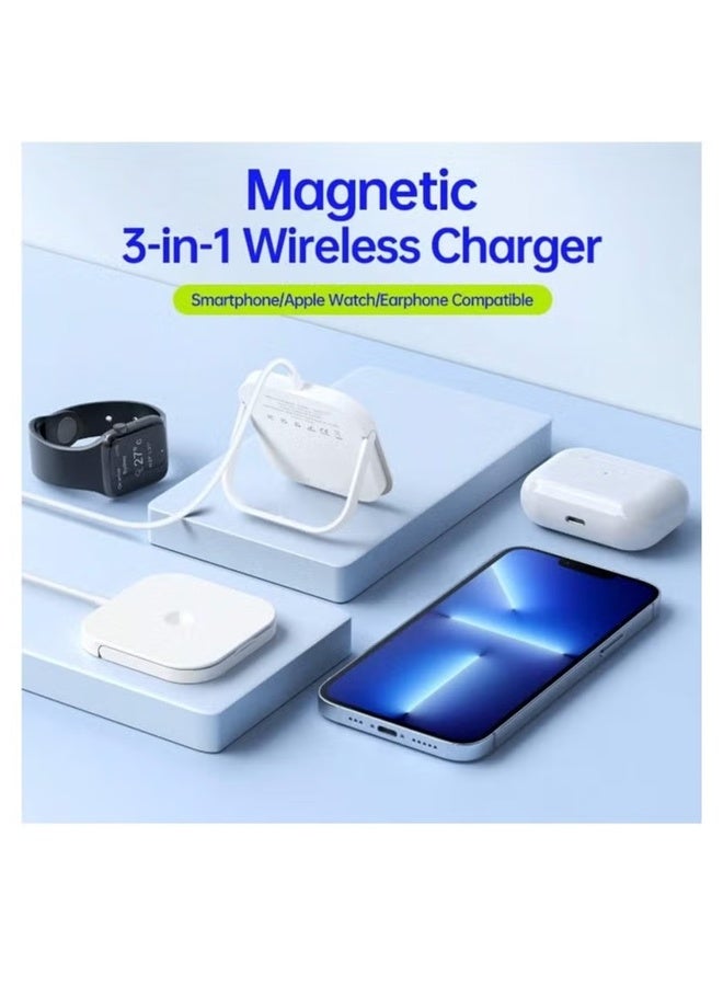 DUZZONA 15 Watt 3-in-1 MagSafe Wireless Charger With Charging Stand ，iPhone Magnetic Charger ，Compatible With iPhone 16 /15 /14 /13 Series, Apple Watch, Airpods 3 & Airpods pro- white  - Image 4