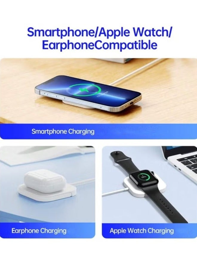 DUZZONA 15 Watt 3-in-1 MagSafe Wireless Charger With Charging Stand ，iPhone Magnetic Charger ，Compatible With iPhone 16 /15 /14 /13 Series, Apple Watch, Airpods 3 & Airpods pro- white  - Image 3