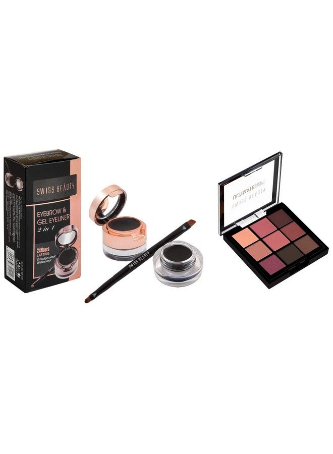 SWISS BEAUTY Swiss Beauty Ultimate 9 Color Eyeshadow Palette Eye Makeup Multicolor06 9G And Swiss Beauty Eyebrow &Gel Eyeliner 2 In 1 Eye Makeup Black01 7G - Image 2