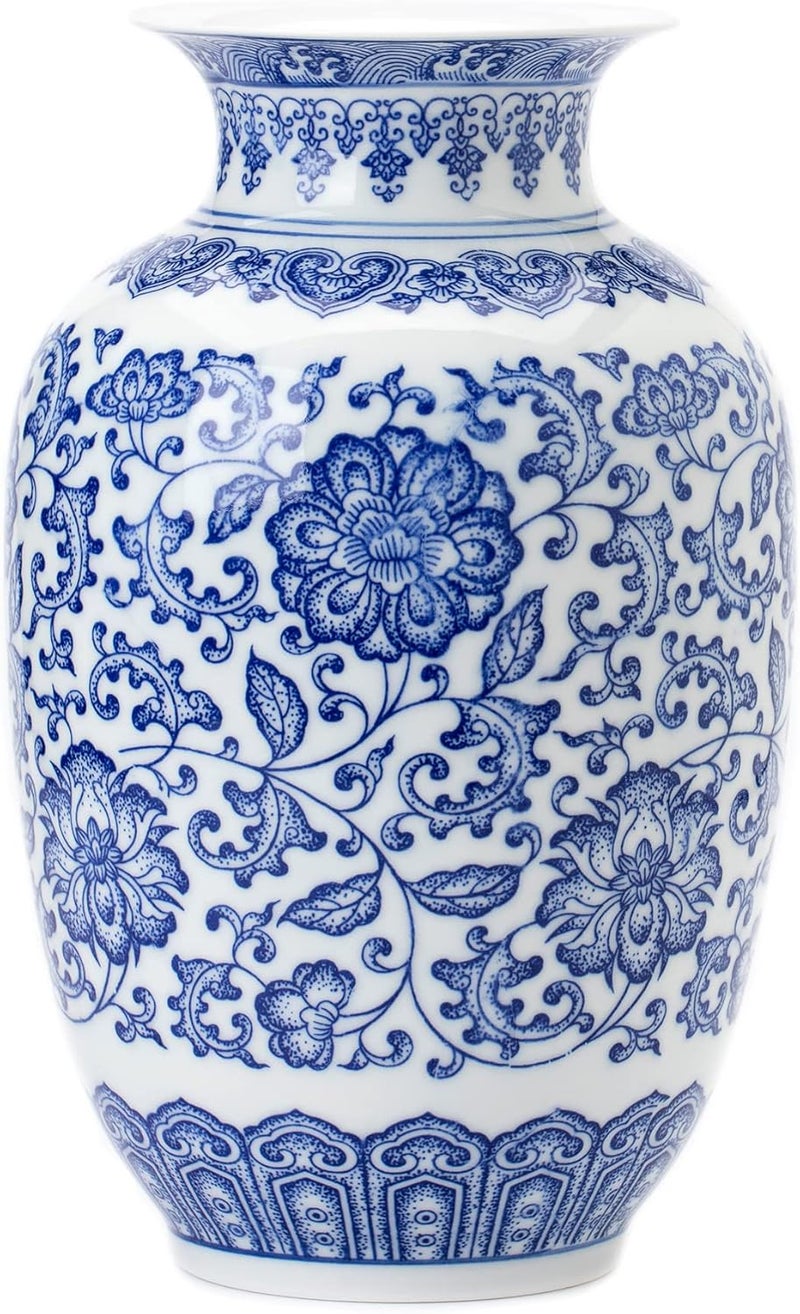 GaLouRo Blue Vase, Chinoiserie Vase, Ginger Jar Vase for Home Decor, Blue and White Porcelain Decor,9 "H - Image 1